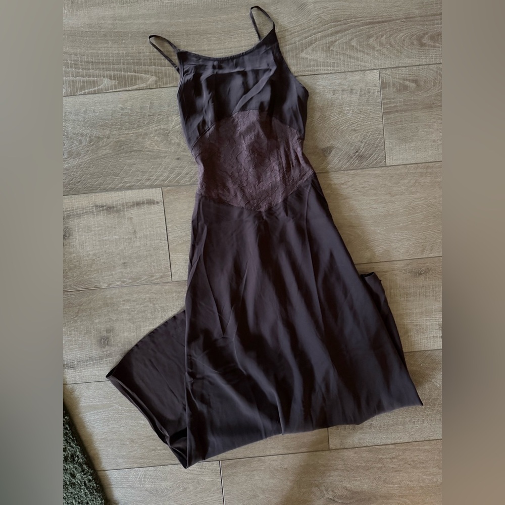Anthropologie Lace Overlay Dress in Rich Brown